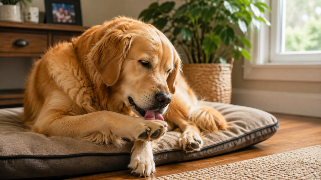 why dogs lick their paws
